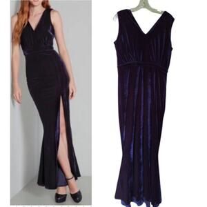 Modcloth x Collectif Blue Velvet Mermaid Side Slit Gown Maxi Dress Size 12 Goth